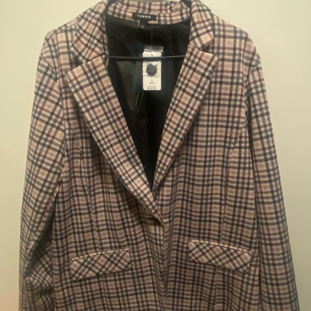 Light Taupe Plaid Double Knit Blazer